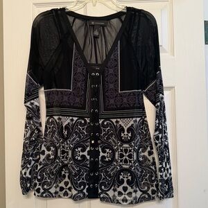 INC International Concepts Black and White Sheer Blouse